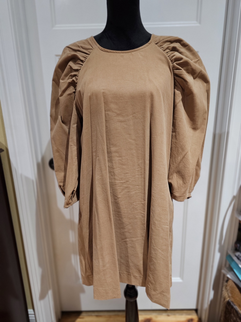 Love Riche Puff Sleeve Midi Dress in Camel